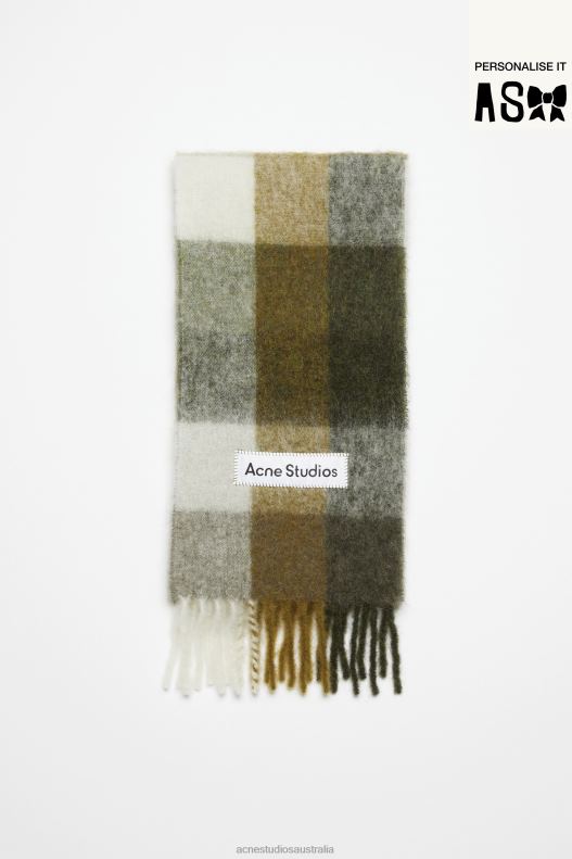 Mohair checked scarf Taupe/Green/Black Acne Studios R66LJ564 Accessories