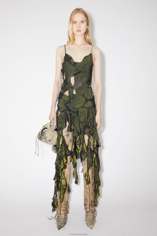 Patchwork strap dress Runway Show Black/Green Acne Studios R66LJ283 Apparel