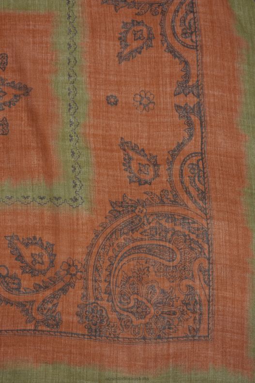 Print light wool scarf Khaki Green/Rust Orange Acne Studios R66LJ600 Accessories